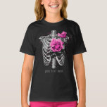 Vintage Gothic Pink Rose Skeleton Personalized T-Shirt<br><div class="desc">Whimsical vintage gothic t-shirt featuring hot-pink roses adorning a skeleton rib cage.</div>