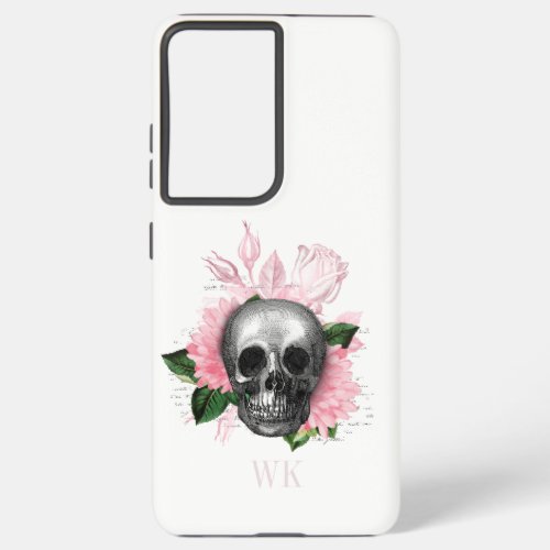 Vintage Gothic Pink Roses Skull Monogram Samsung Galaxy S21 Ultra Case