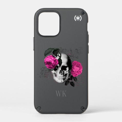 Vintage Gothic Pink Roses Skull Monogram Speck iPhone 12 Mini Case