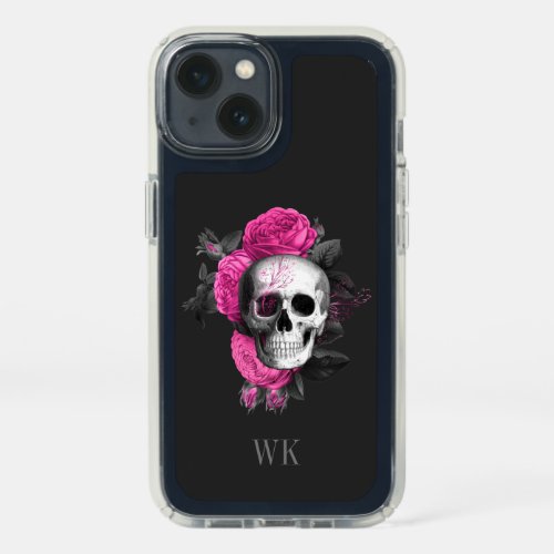 Vintage Gothic Pink Roses Skull Monogram Speck iPhone 13 Case