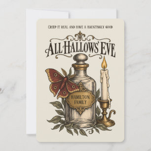 Vintage Gothic Potion Bottle Moth All Hallows Eve Card