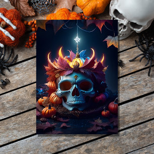 vintage  gothic pumpkin and skull spooky halloween invitation