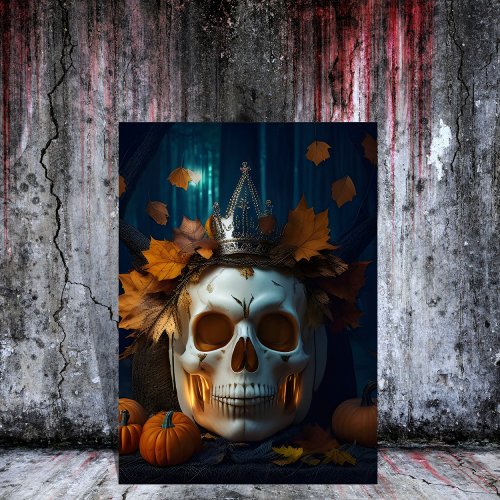 vintage  gothic pumpkin and skull spooky halloween invitation
