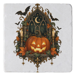 Vintage Gothic Pumpkin Halloween Stone Trivet