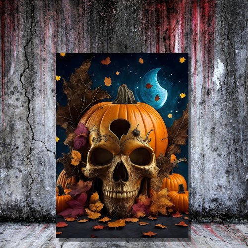 vintage  gothic pumpkin skull spooky halloween invitation