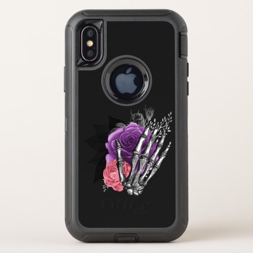 Vintage Gothic Purple and Purple Roses Skeleton Ot OtterBox Defender iPhone X Case