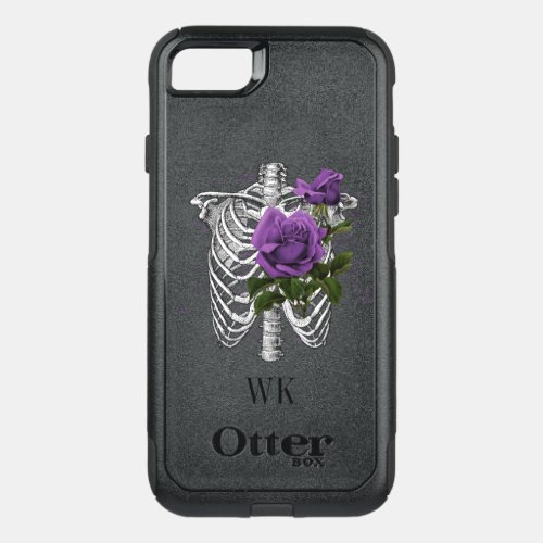 Vintage Gothic Purple Roses Skeleton Monogram OtterBox Commuter iPhone SE87 Case