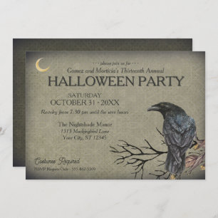 Vintage Gothic Raven Halloween Party Invitation