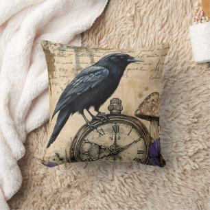 Vintage Gothic Raven Throw Pillow