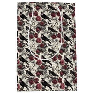 Vintage Gothic Ravens, Roses and Books Medium Gift Bag