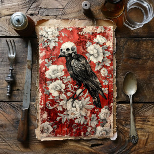 Vintage Gothic Red Floral Raven Decoupage  Tissue Paper