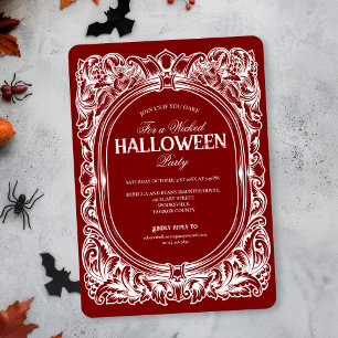 Vintage Gothic Red Halloween Party Invitation