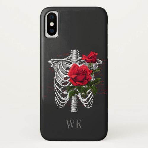 Vintage Gothic Red Roses Skeleton Monogram iPhone X Case