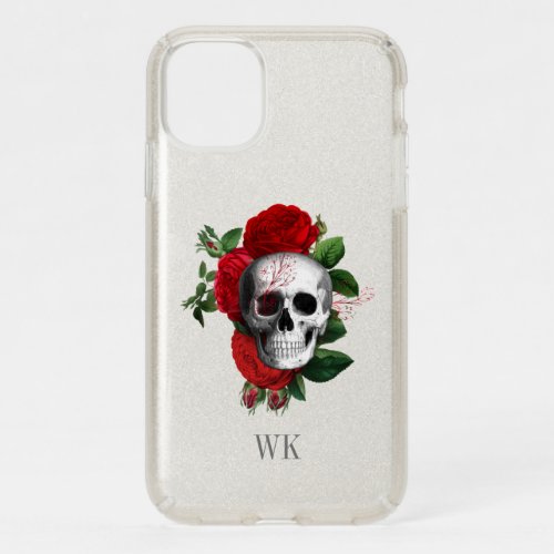 Vintage Gothic Red Roses Skull Monogram Speck iPhone 11 Case
