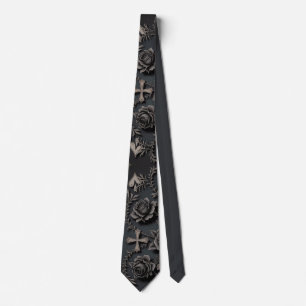 Vintage Gothic Rose and Cross Art Neck Tie