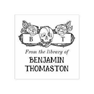Vintage Gothic Roses and Thorns Library Book Name Rubber Stamp