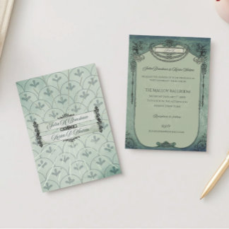 Vintage Gothic Sage Green Wedding Foil Invitation
