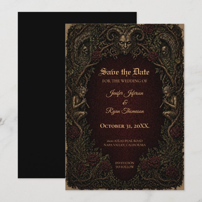 Vintage Gothic Save the date invitation (Front/Back)