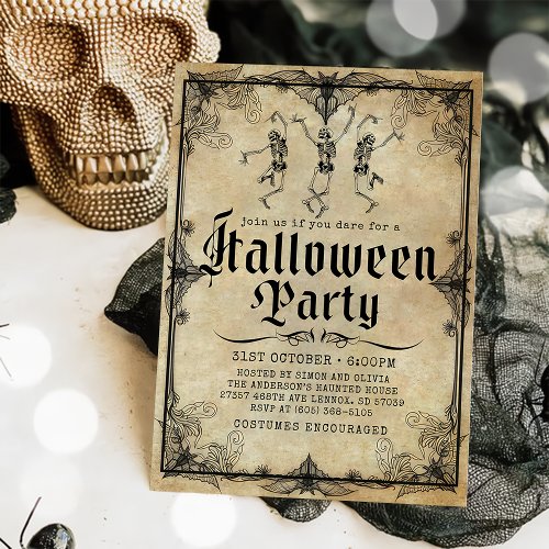 Vintage Gothic Skeleton Adult Halloween Party  Invitation
