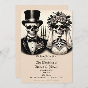 Vintage Gothic Skeleton Bride & Groom Wedding Invitation