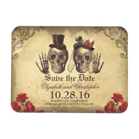 Vintage Gothic Skeleton Couple Save The Date Magnet