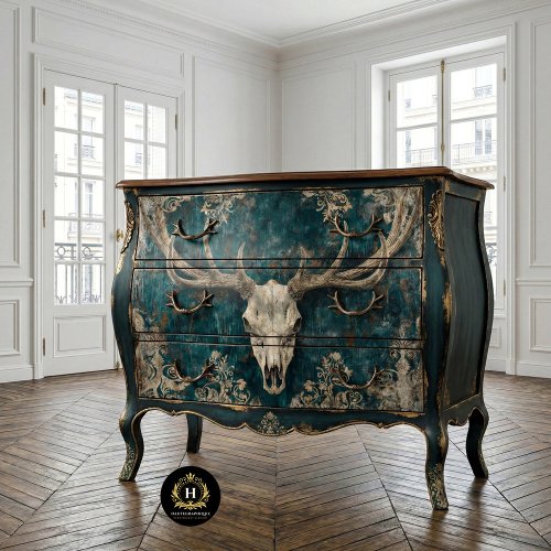 Vintage Gothic Skeleton Deer Skull Decoupage  Tissue Paper