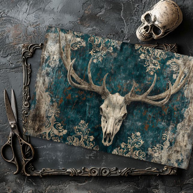 Vintage Gothic Skeleton Deer Skull Decoupage  Tissue Paper (Creator Uploaded)