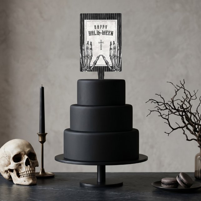 Vintage Gothic Skeleton Happy Halloween Cake Topper (Vintage Gothic Skeleton Happy Halloween Cake Topper)