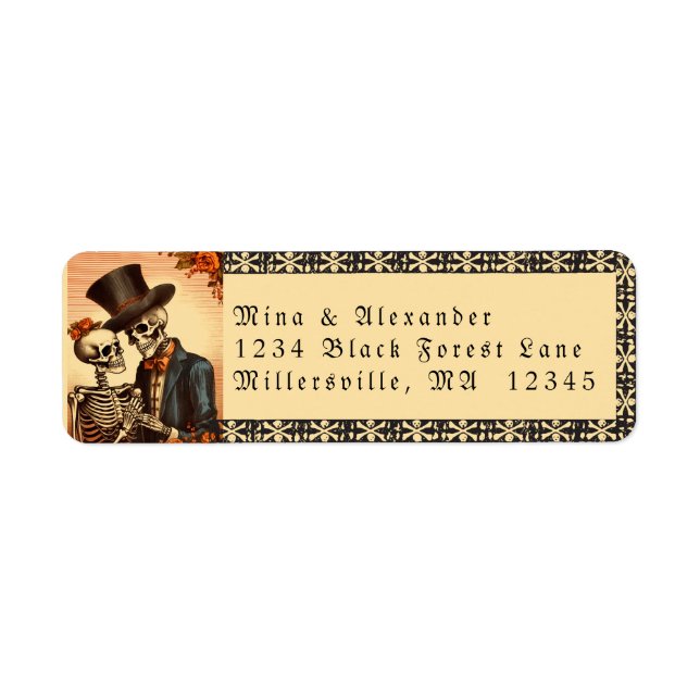 Vintage Gothic Skeleton Wedding  Label (Front)