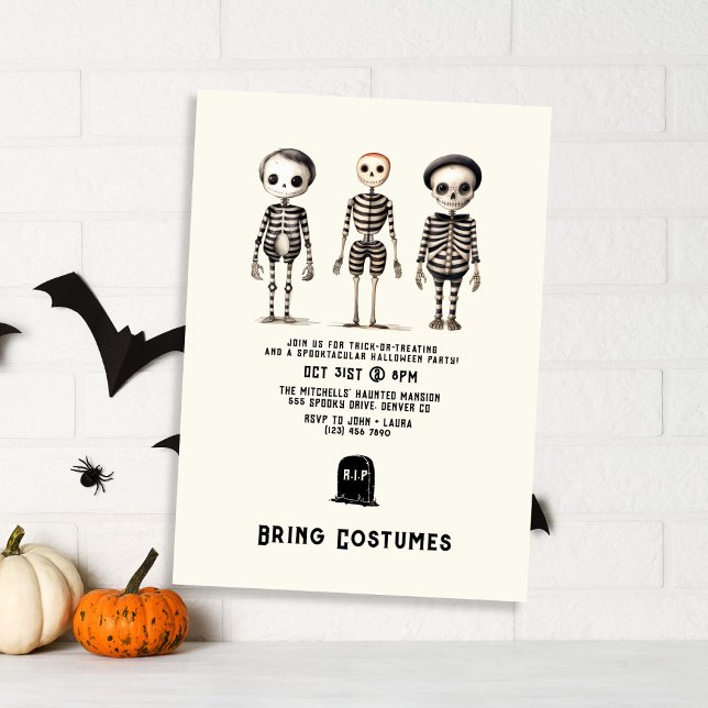 Vintage Gothic Skeletons Halloween Party Invitation (Creator Uploaded)