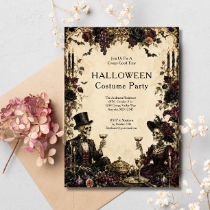 Vintage Gothic Skeletons Halloween Party Invitation