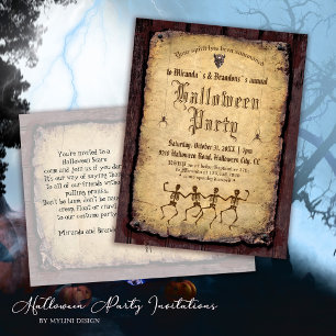 Vintage Gothic Skeletons Halloween Party Invite