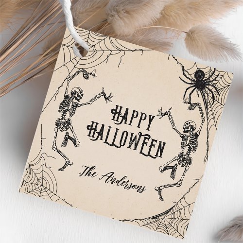 Vintage Gothic Skeletons Spider Halloween Party Favor Tags