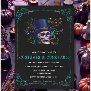 Vintage Gothic Skull Adult Halloween Party Invitation