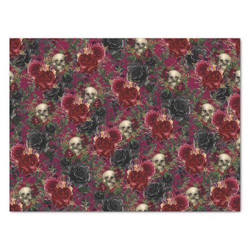 Vintage Gothic Skull and Roses Red and Black Tissue Paper