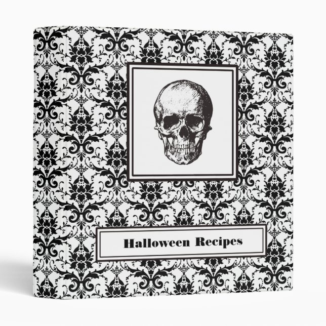 Vintage Gothic Skull Damask Pattern Halloween Binder (Front/Spine)