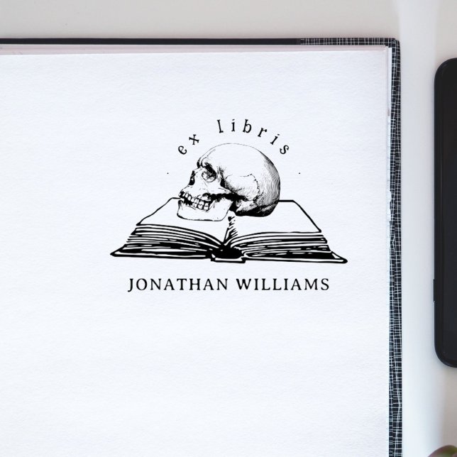 Vintage Gothic Skull Ex Libris Custom Book Rubber Stamp (Creator Uploaded)