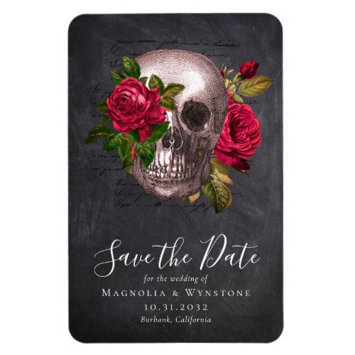 Vintage Gothic Skull Floral Wedding Save the Date Magnet