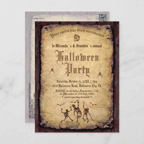 Vintage Gothic Skull Halloween Party Invitation Postcard