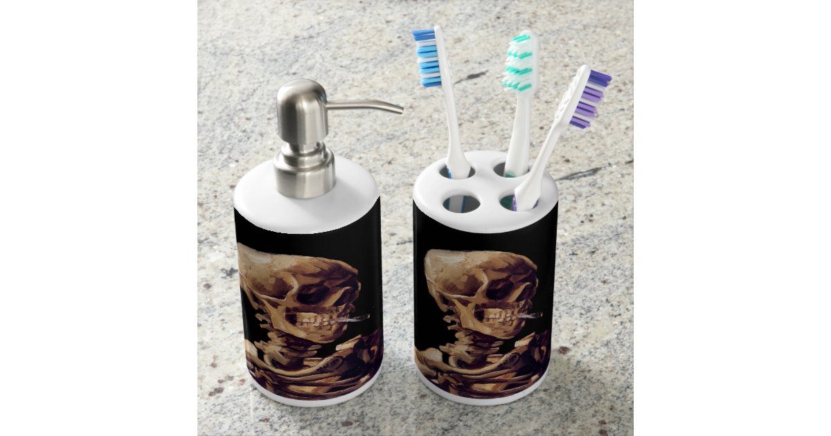Vintage Gothic Smoking Skeleton By Van Gogh Bath Set Zazzle Com
