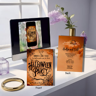 Vintage gothic spider web editable Halloween Party Invitation