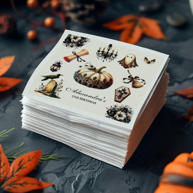 Vintage Gothic Spooky 2nd Birthday Halloween Napkins (Creator Uploaded)