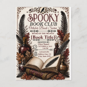 Vintage Gothic Spooky Book Club Halloween Announcement Postcard