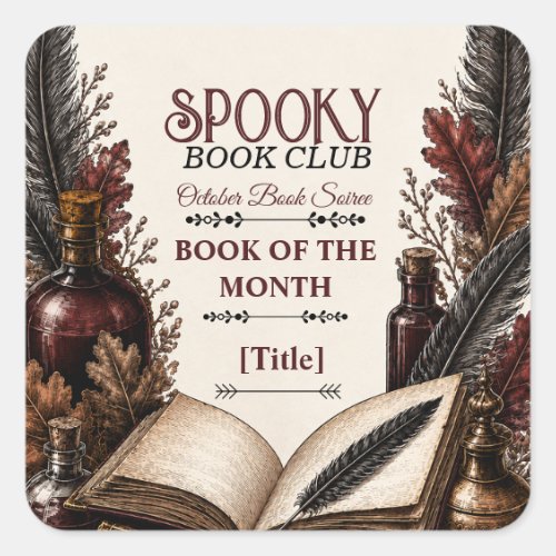 Vintage Gothic Spooky Book Club Halloween Square Sticker