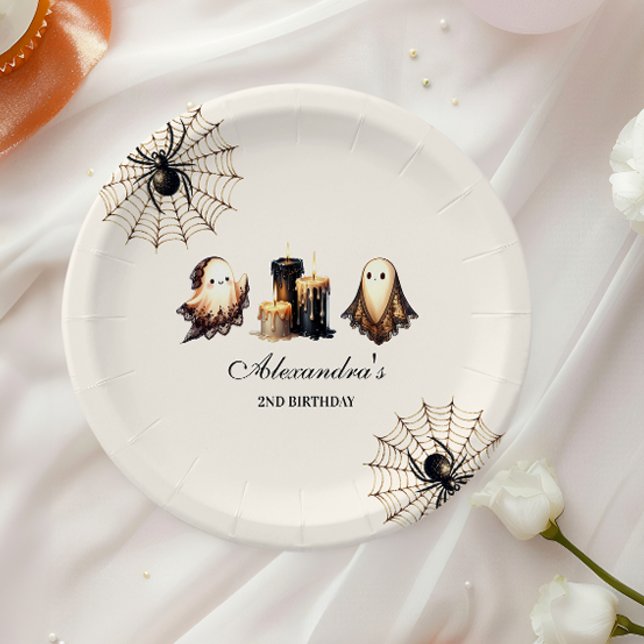 Vintage Gothic Spooky Halloween 2nd Birthday Paper Plates (Creator Uploaded)