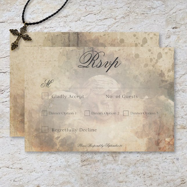 Vintage Gothic Stone Angel Wedding Dinner RSVP Card (Vintage Gothic Stone Angel Wedding Dinner RSVP Card)