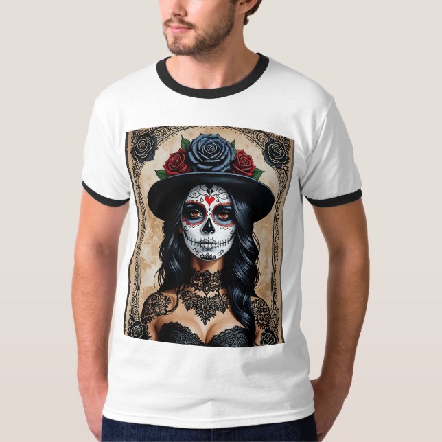 Vintage Gothic Sugar Skull Rose Shirt (Front)