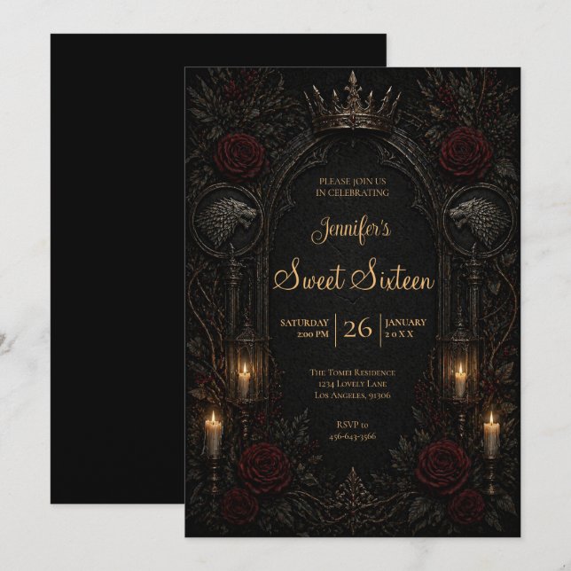 Vintage Gothic Sweet 16 Invitation (Front/Back)