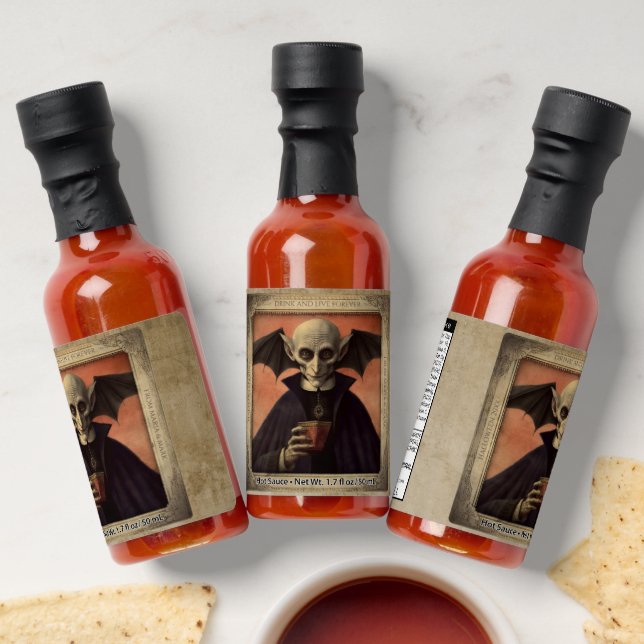 Vintage Gothic Vampire Halloween Dracula Hot Sauces (Laydown)