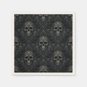 Vintage Gothic Victorian Skull Damask Halloween Napkins